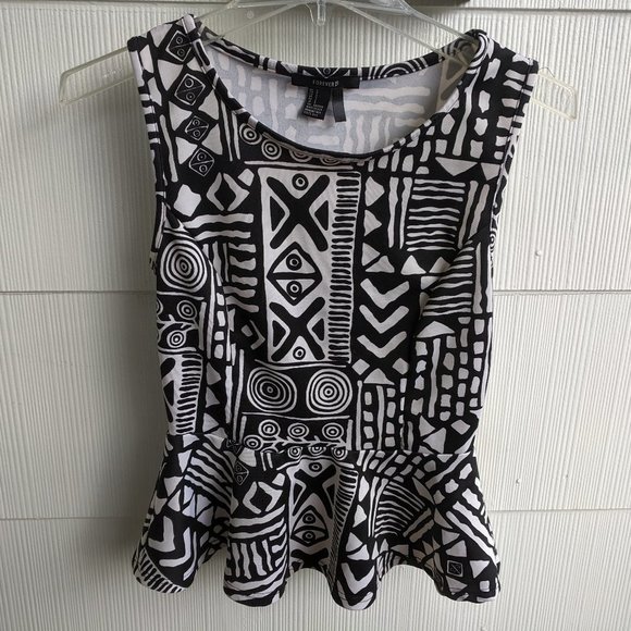Black and white sleeveless peplum top by Forever 21  Small EUC - Picture 1 of 4